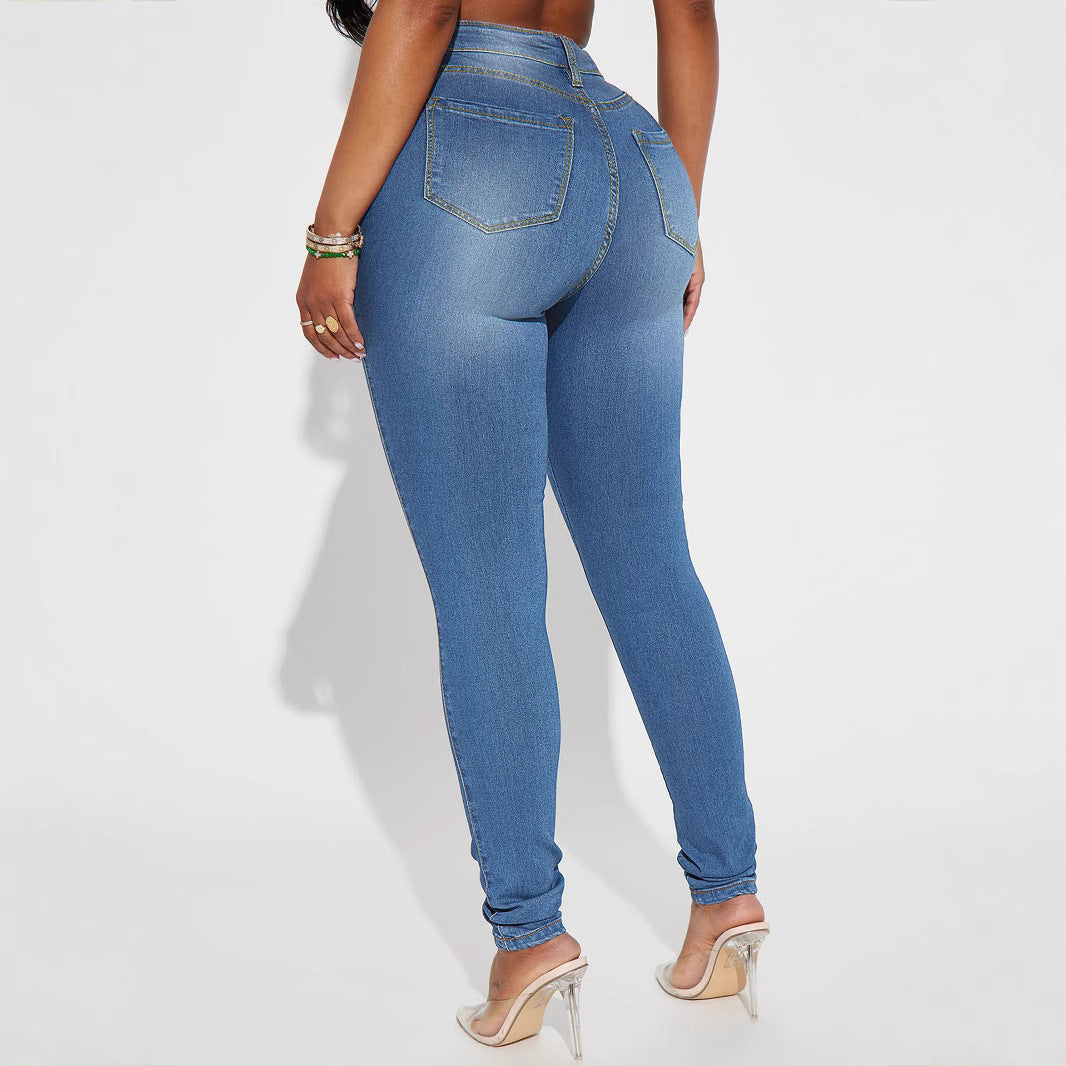 Jean slim taille haute pour femme, coupe slim, pur élastique