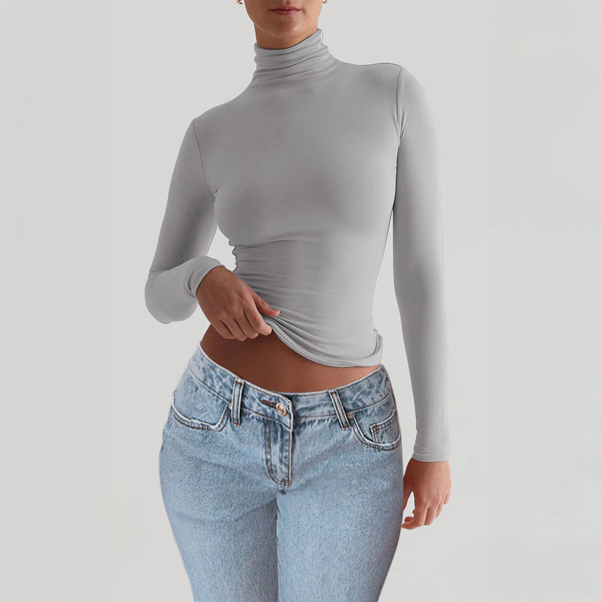 Chemise à manches longues en tricot unie ajustée pour femmes