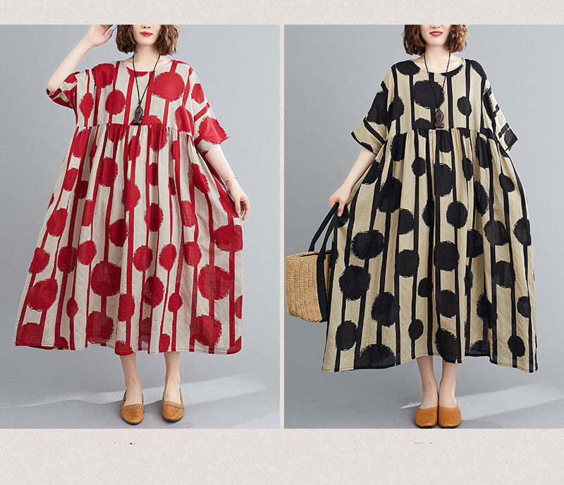 Robe mi-longue rouge vintage à pois grande taille en coton, décontractée, pour femmes, tailles 4XL, 5XL et 6XL