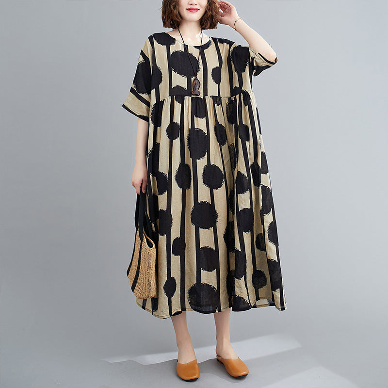 Robe mi-longue rouge vintage à pois grande taille en coton, décontractée, pour femmes, tailles 4XL, 5XL et 6XL