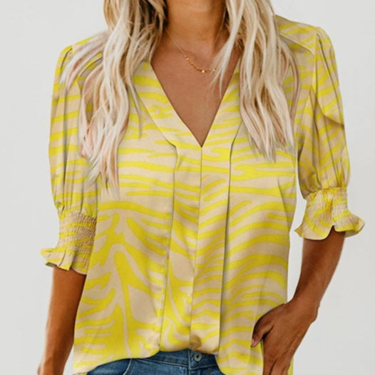 Chemise Shiying à manches mi-longues et col en V pour femme