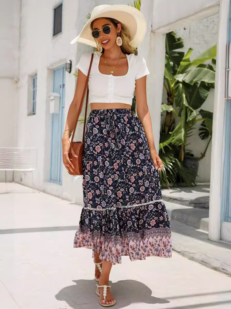 Jupe longue en coton style bohème pour la plage