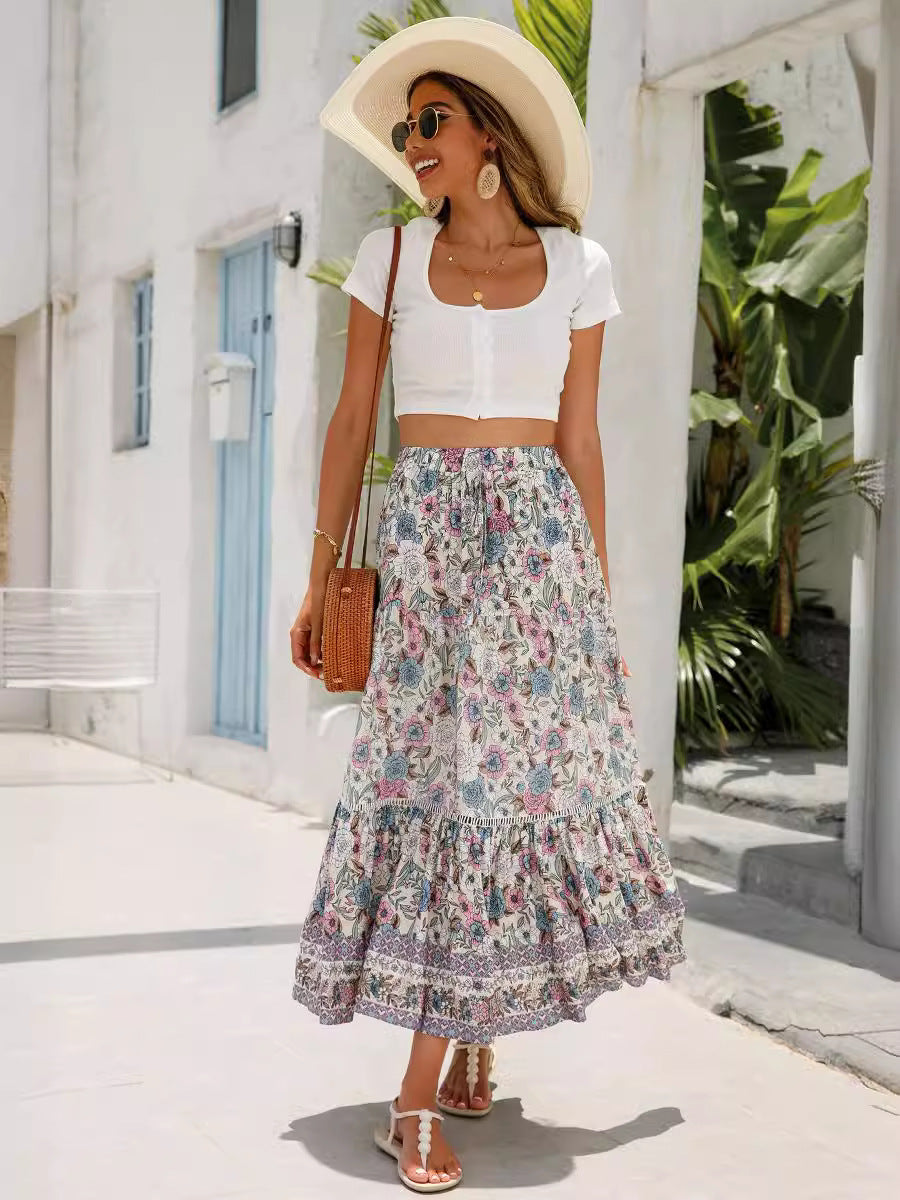 Jupe longue en coton style bohème pour la plage
