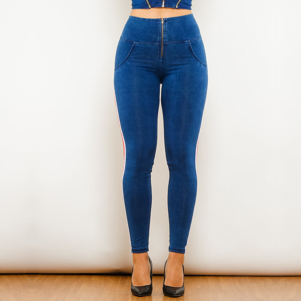 Jean crayon extensible noir Melody pour femme de Shascullfites, effet rehausseur de fesses, détails rayés, coupe slim, jegging en denim