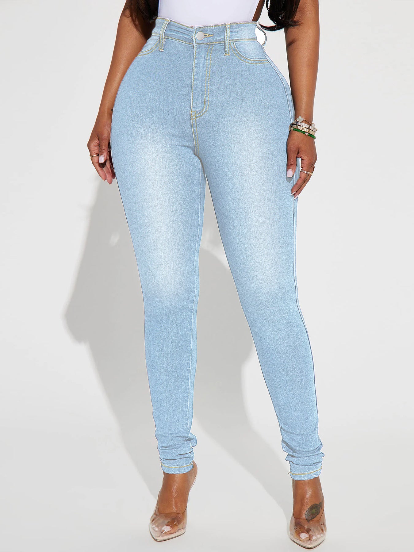 Jean slim taille haute pour femme, coupe slim, pur élastique