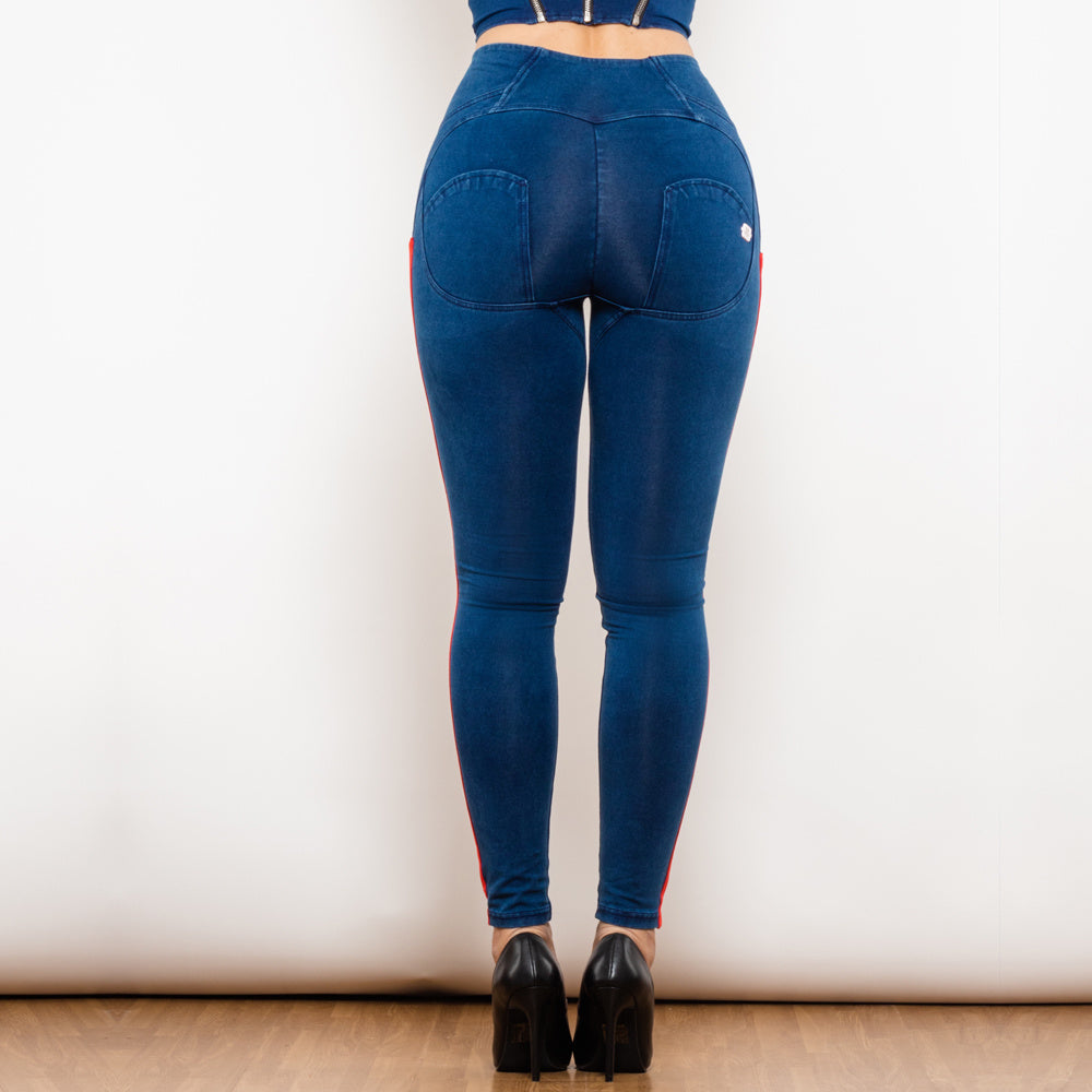 Jean crayon extensible noir Melody pour femme de Shascullfites, effet rehausseur de fesses, détails rayés, coupe slim, jegging en denim