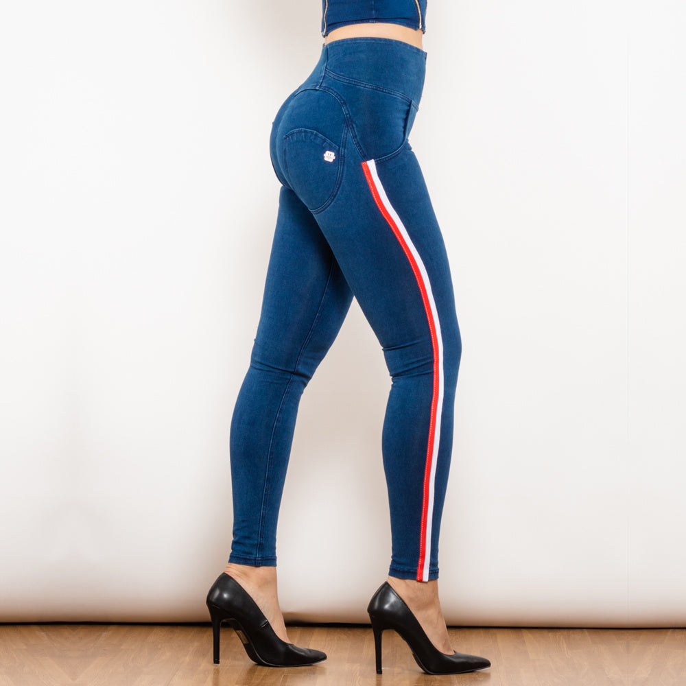 Jean crayon extensible noir Melody pour femme de Shascullfites, effet rehausseur de fesses, détails rayés, coupe slim, jegging en denim
