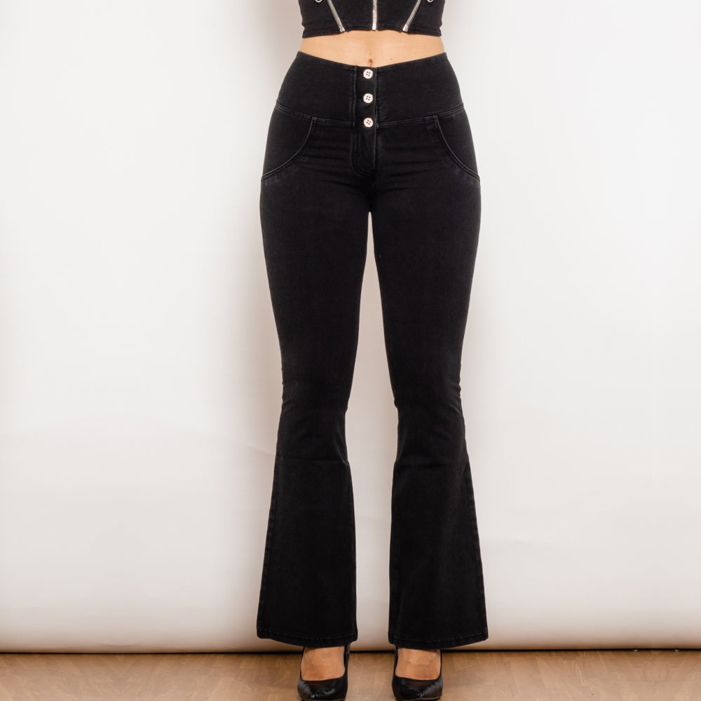 Shascullfites Melody Jean évasé boutonné Jean push-up Pantalon en denim taille haute pour femme