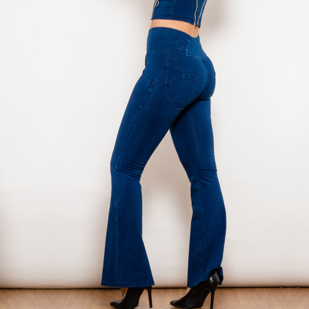 Shascullfites Melody Jean évasé boutonné Jean push-up Pantalon en denim taille haute pour femme