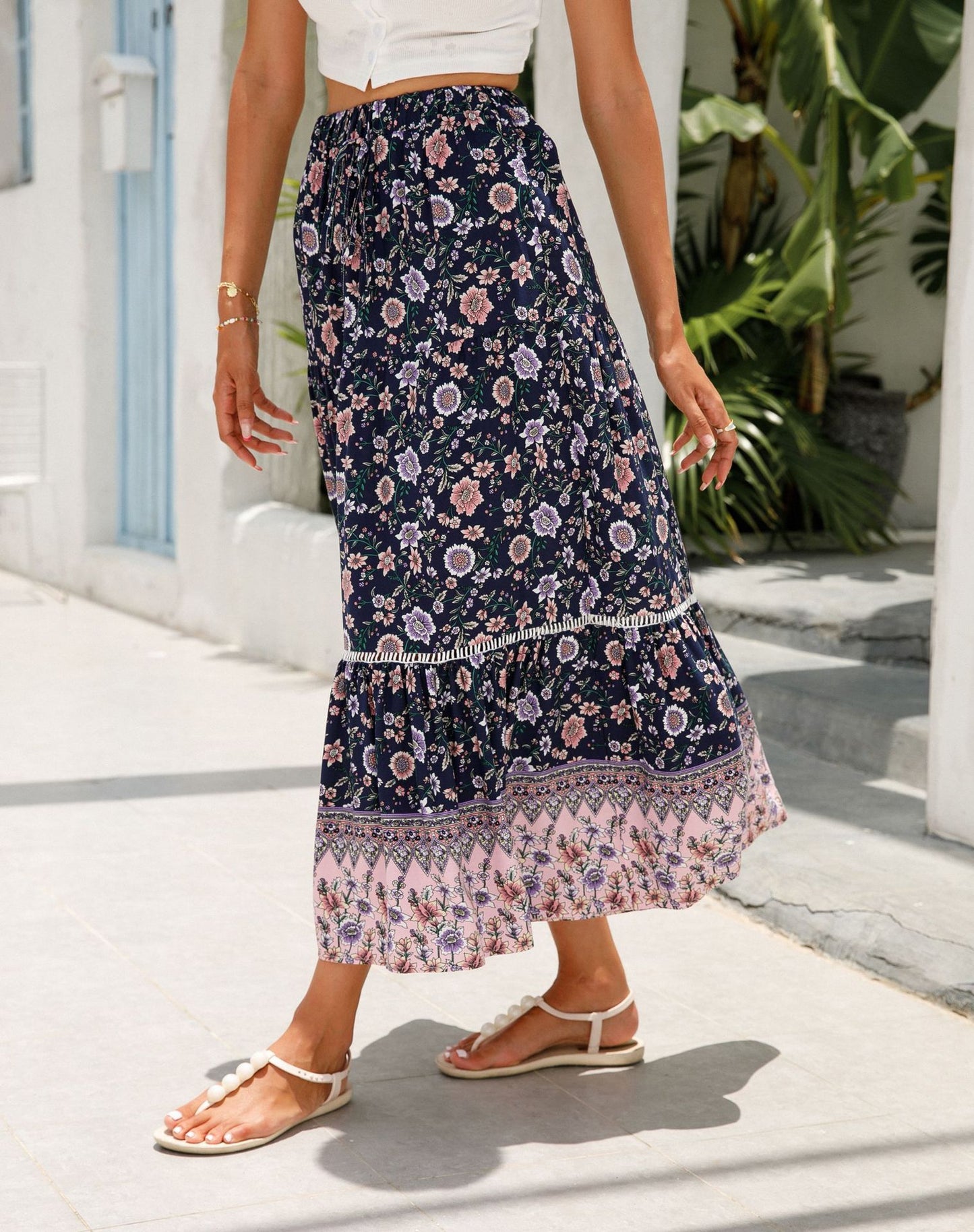 Jupe longue en coton style bohème pour la plage