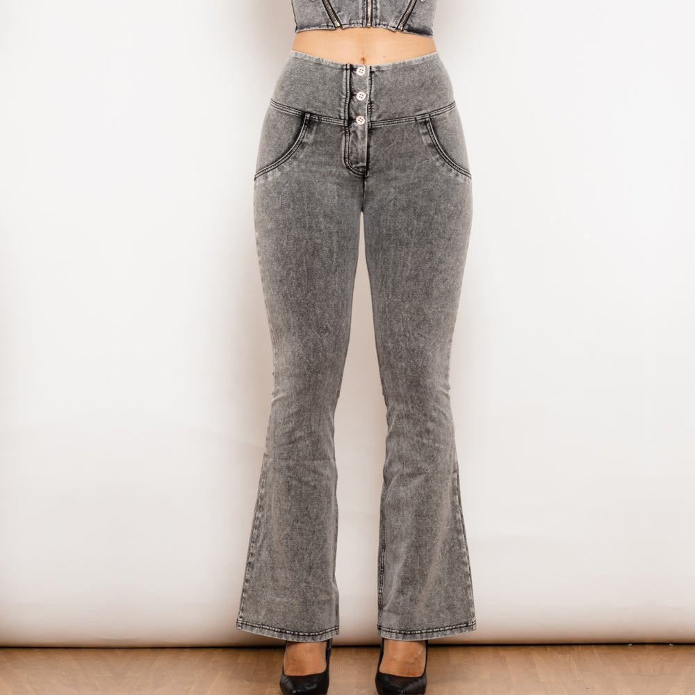 Shascullfites Melody Jean évasé boutonné Jean push-up Pantalon en denim taille haute pour femme