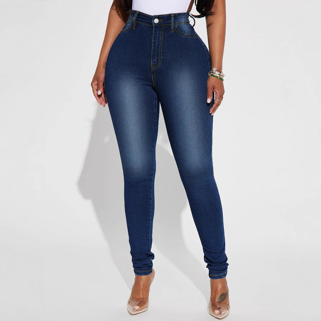 Jean slim taille haute pour femme, coupe slim, pur élastique