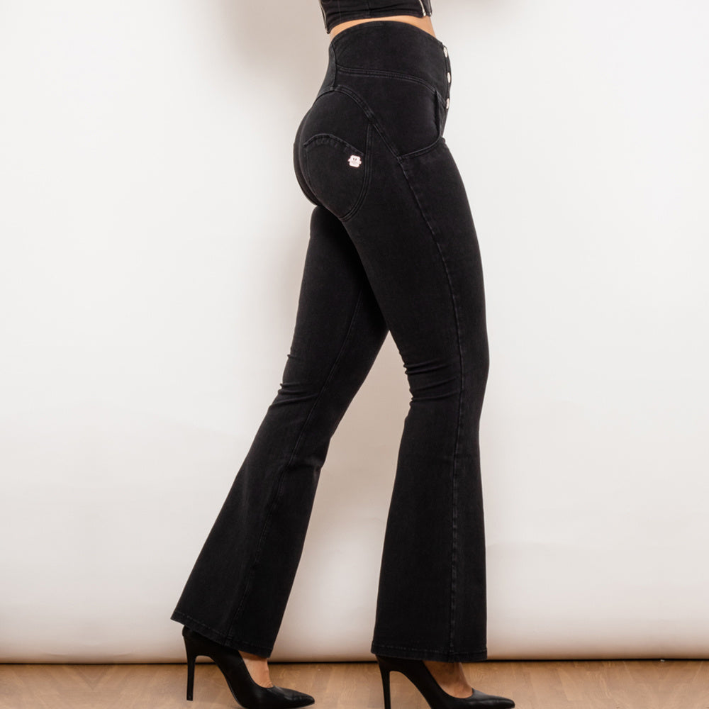 Shascullfites Melody Jean évasé boutonné Jean push-up Pantalon en denim taille haute pour femme