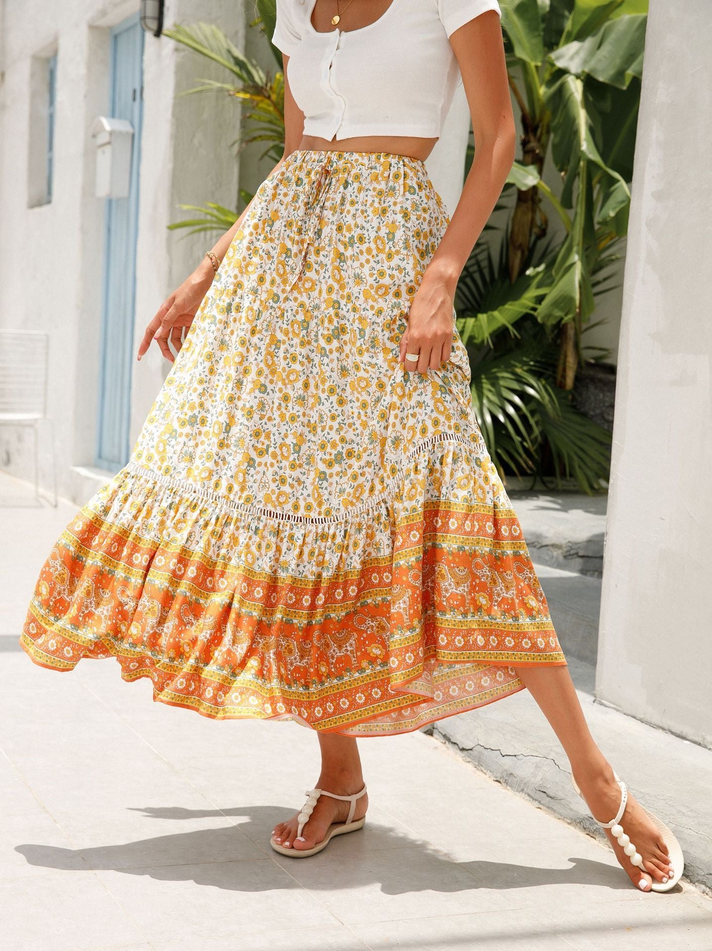 Jupe longue en coton style bohème pour la plage