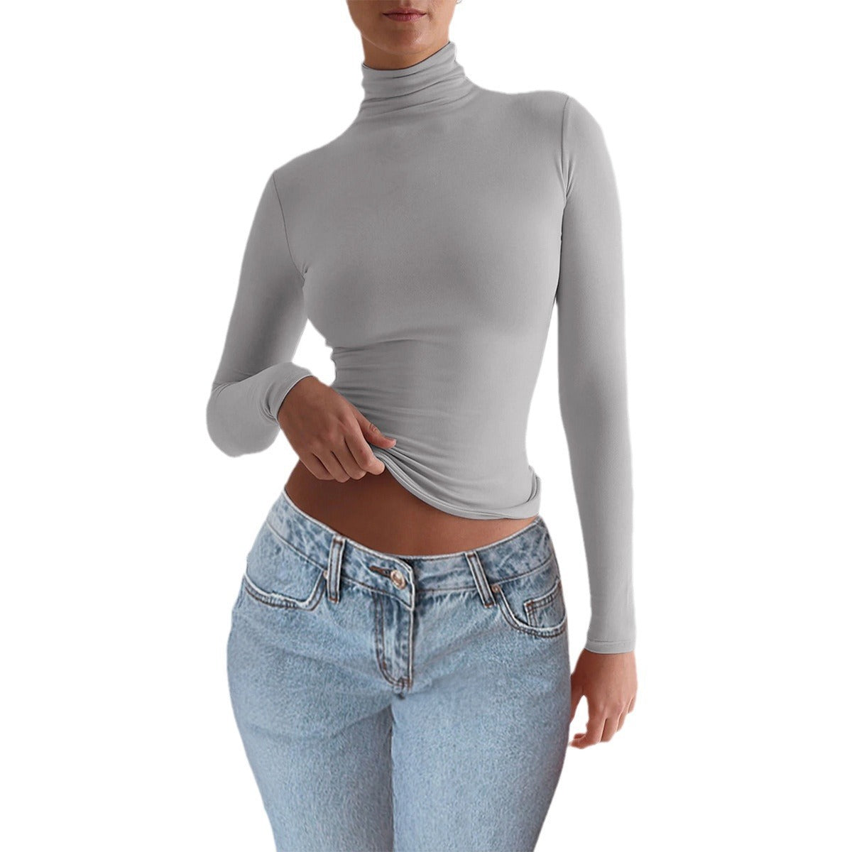 Chemise à manches longues en tricot unie ajustée pour femmes