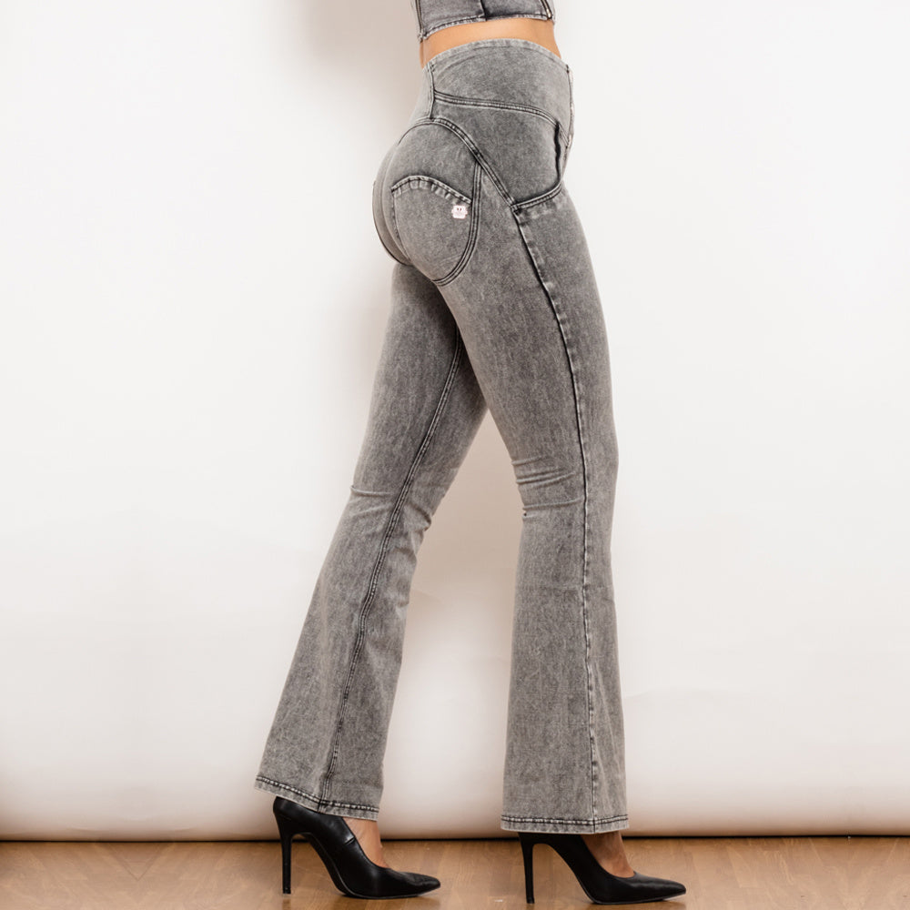 Shascullfites Melody Jean évasé boutonné Jean push-up Pantalon en denim taille haute pour femme