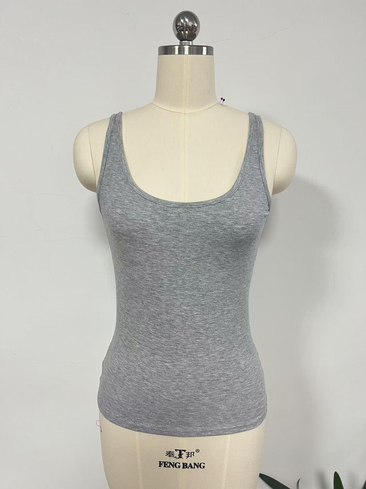 Gilet double épaisseur fendu à col carré et dos nu sous la taille, couleur unie