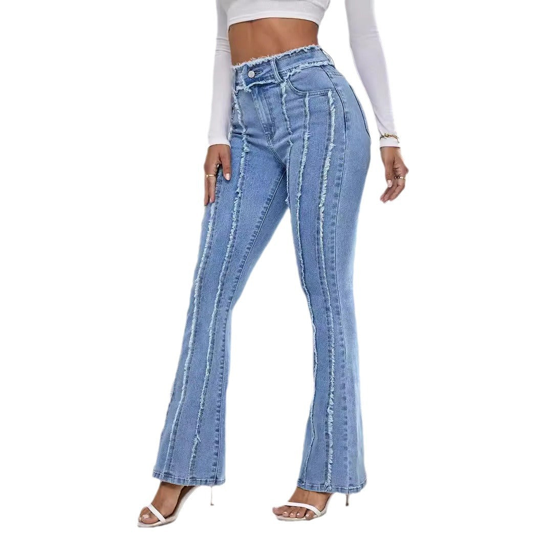 Nouveau jean légèrement évasé à bords ouatés pour femme