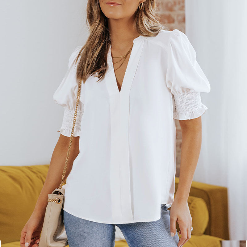 Chemise Shiying à manches mi-longues et col en V pour femme
