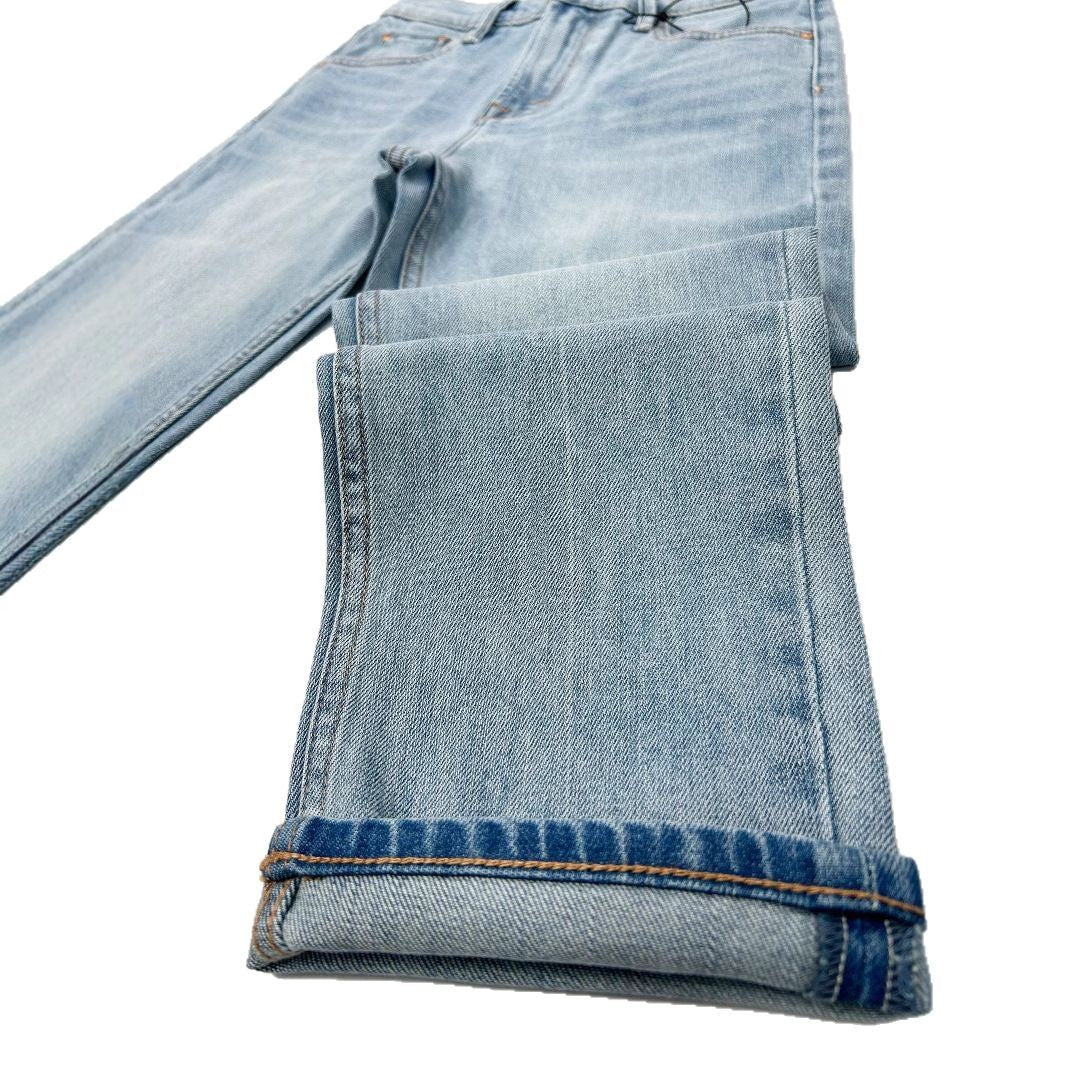 Jean slim bleu clair taille haute pour femme, coupe droite et courte