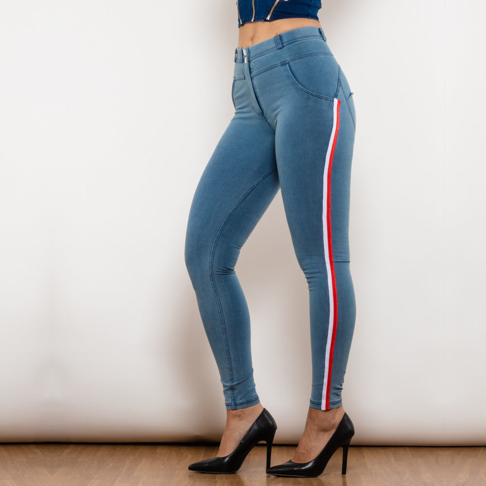 Jean crayon extensible noir Melody pour femme de Shascullfites, effet rehausseur de fesses, détails rayés, coupe slim, jegging en denim