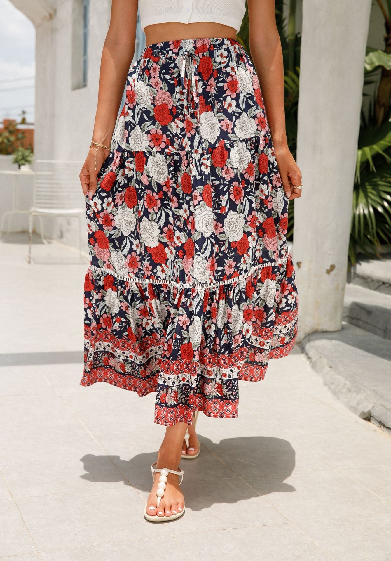 Jupe longue en coton style bohème pour la plage
