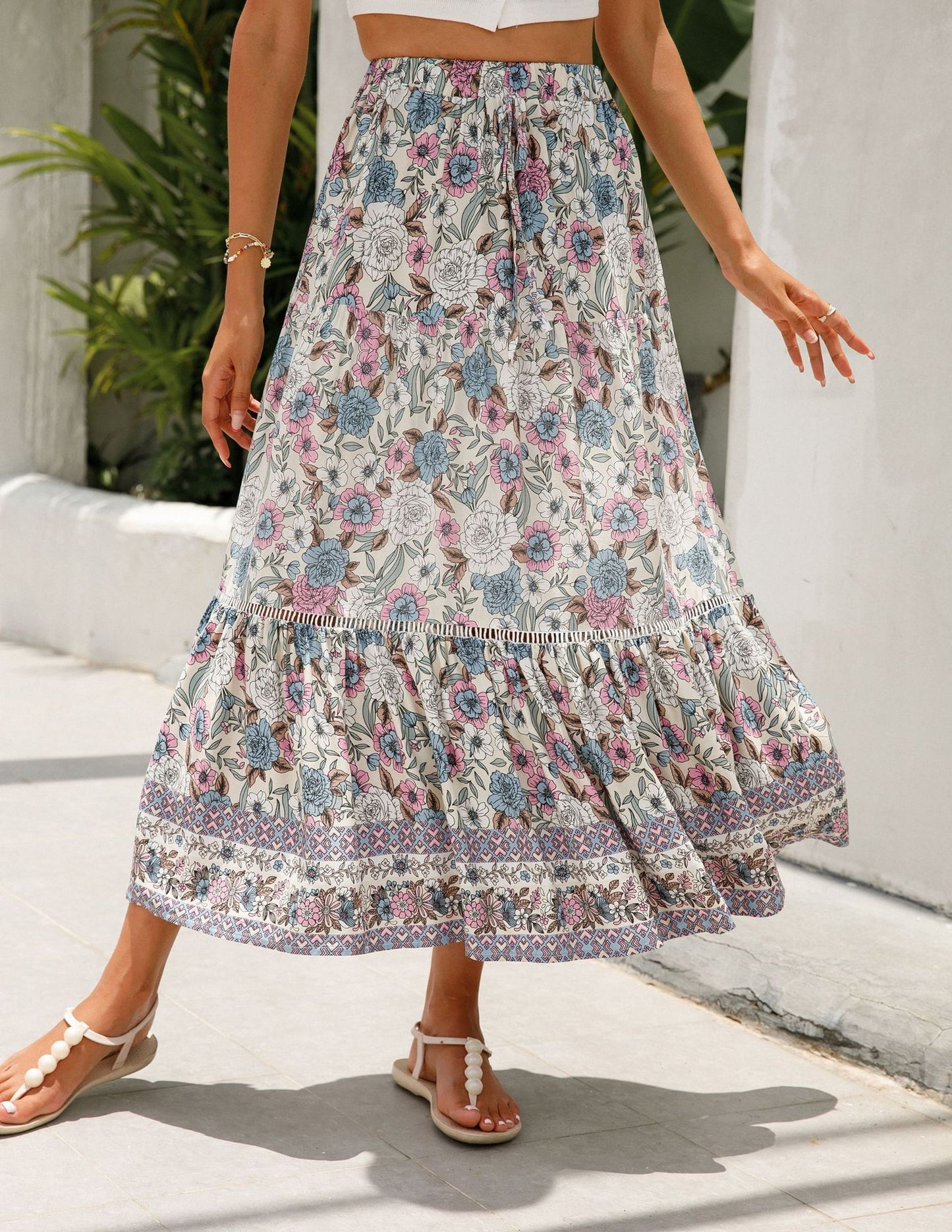 Jupe longue en coton style bohème pour la plage
