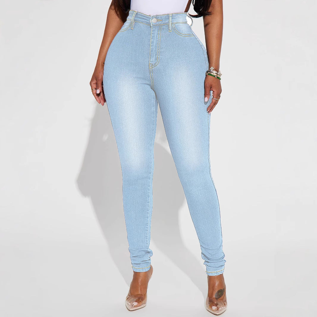 Jean slim taille haute pour femme, coupe slim, pur élastique