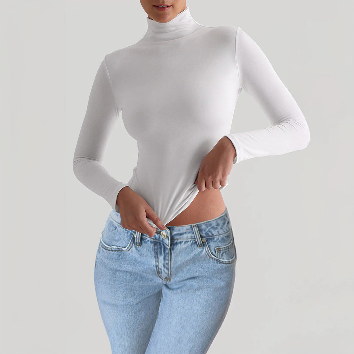 Chemise à manches longues en tricot unie ajustée pour femmes