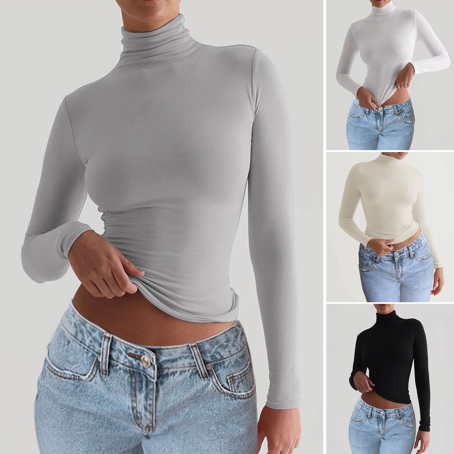Chemise à manches longues en tricot unie ajustée pour femmes