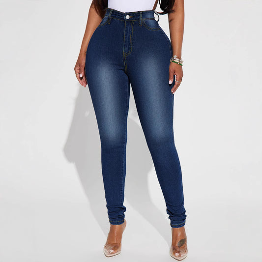 Jean slim taille haute pour femme, coupe slim, pur élastique