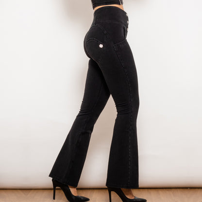 Shascullfites Melody Jean évasé boutonné  Jean push-up Pantalon en denim taille haute pour femme
