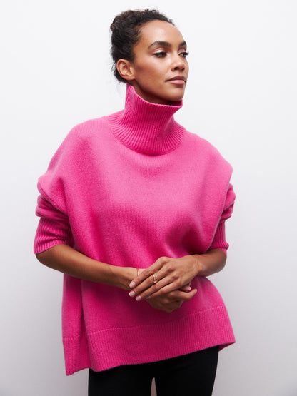 Pull d’hiver à col roulé, couleur unie, manches longues, haut à enfiler pour femme.