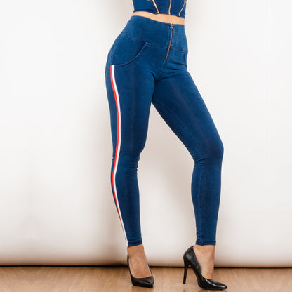 Jean crayon extensible noir Melody pour femme de Shascullfites, effet rehausseur de fesses, détails rayés, coupe slim, jegging en denim