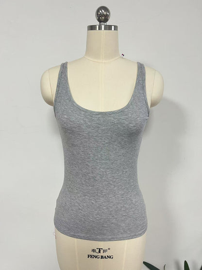 Gilet double épaisseur fendu à col carré et dos nu sous la taille, couleur unie
