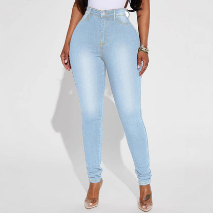 Jean slim taille haute pour femme, coupe slim, pur élastique